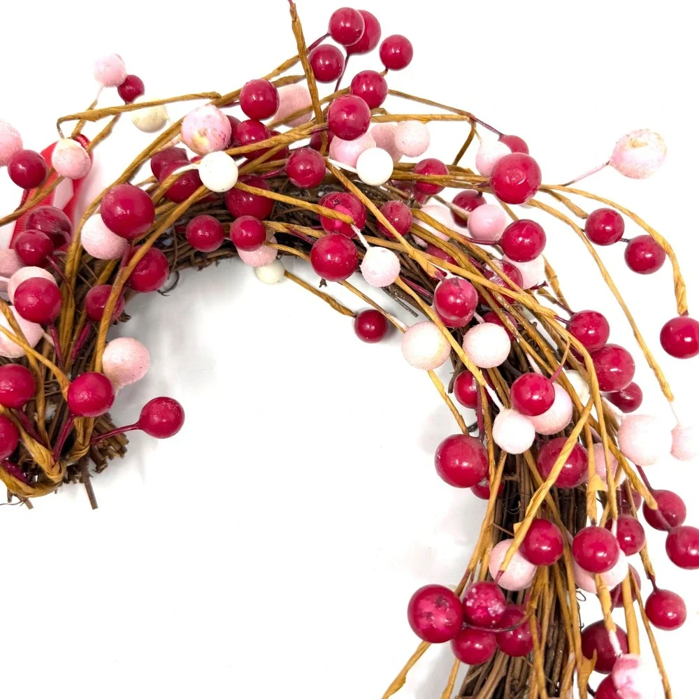 Red Pink White Berry Heart Wreath 16 Inch Valentine Day Grapevine Decor